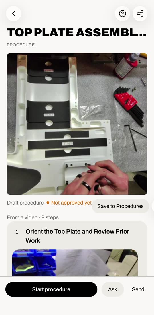Tapping Save to Procedures; the label changes from Not approved yet to Approved, Saved